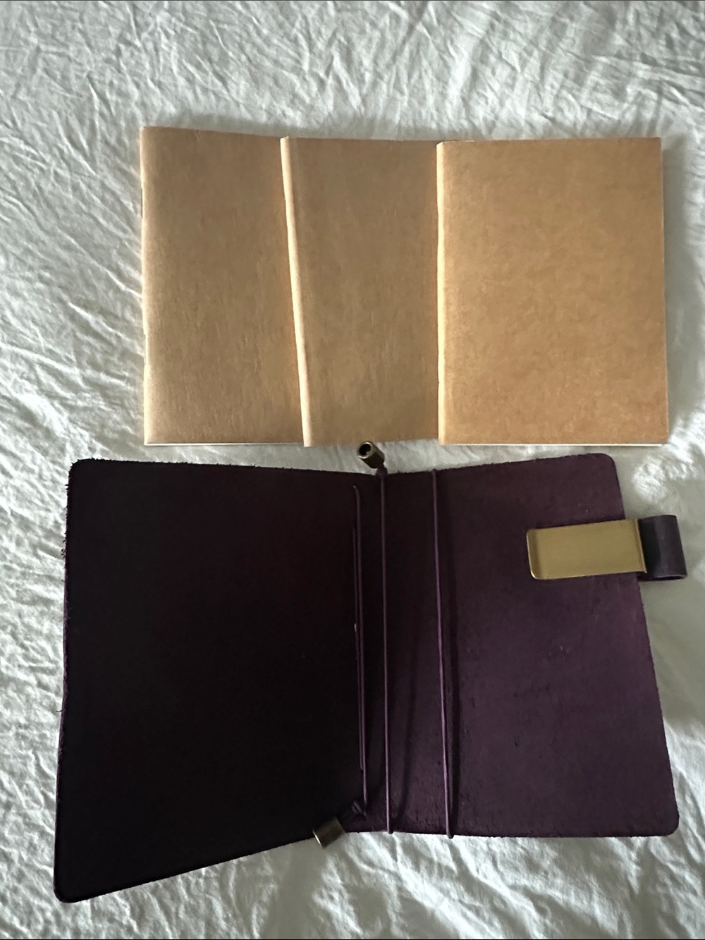 Leather Travel Notebook Cover - Purple -pocket size - Picture 2 of 6